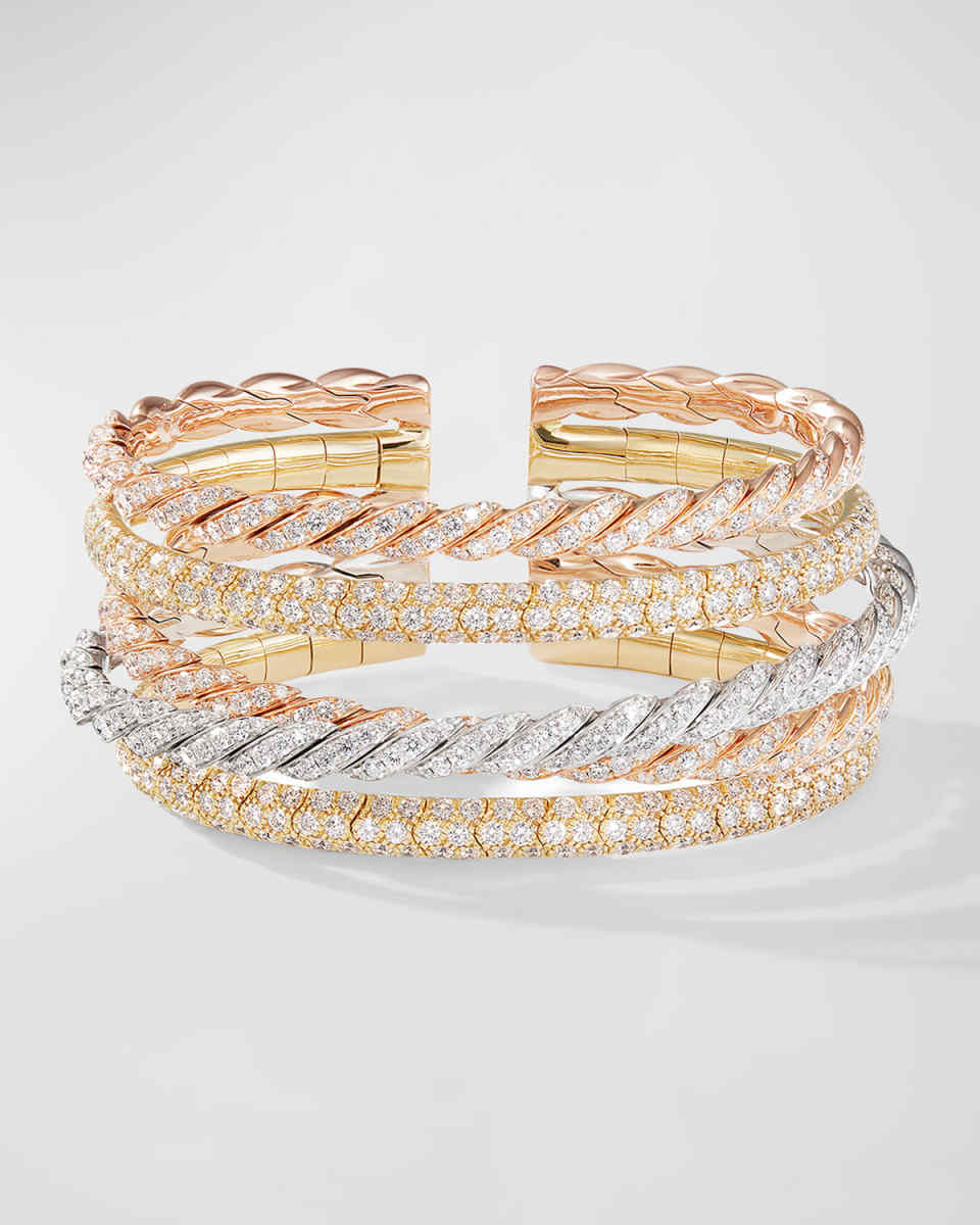 Paveflex Five Row Bracelet with Diamonds in 18K Golds, 73mm, Siz